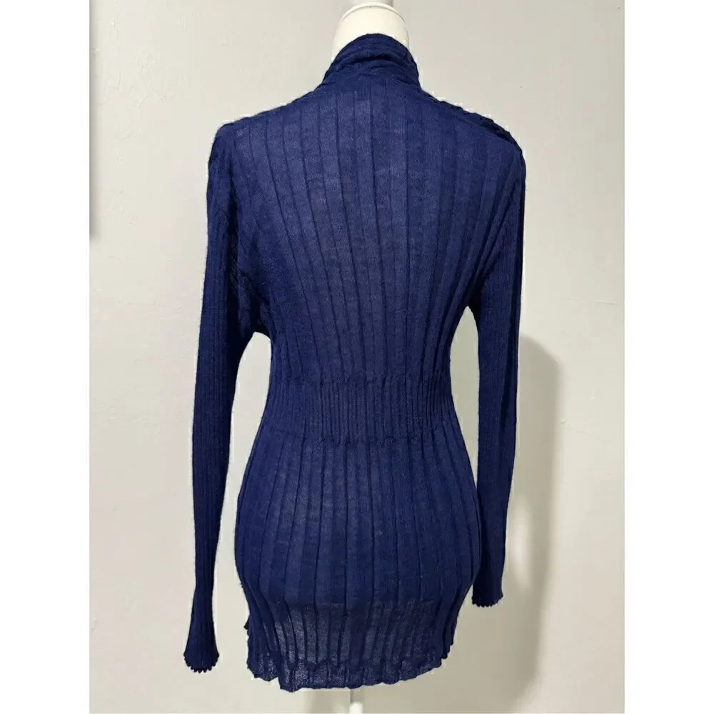 Eileen Fisher 100% baby alpaca blue ribbed open front cardigan S